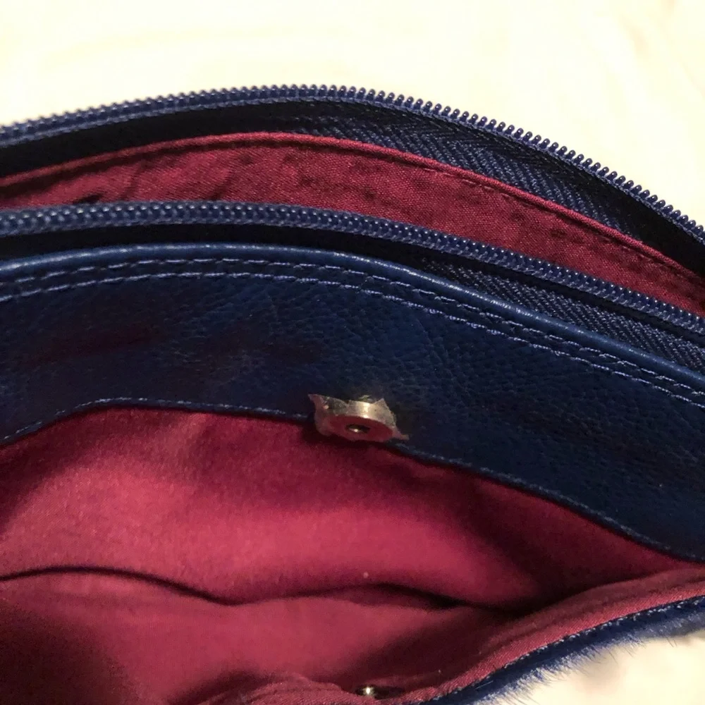 KATE LANDRY Royal Blue Genuine Leather‎ & Suede w/ Silver Hardware Handbag Purse - Picture 6 of 12